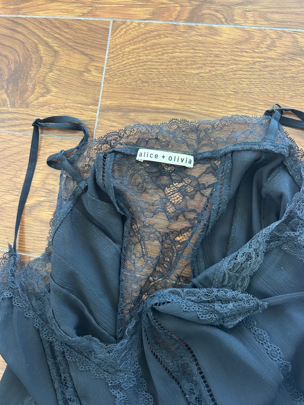 Alice and Olivia Black Lace-Trim Cami Top - Picture 3 of 3